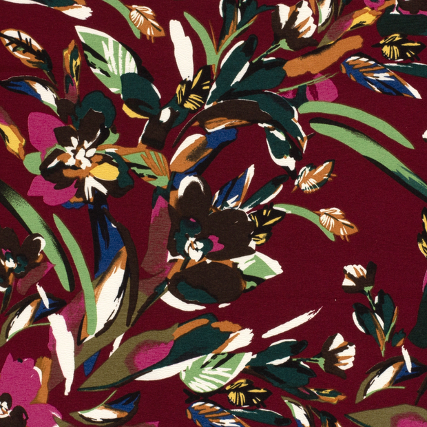 Quattro Stretch fabric Flowers Wine red