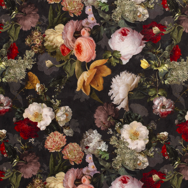 Velvet fabric Flowers Black