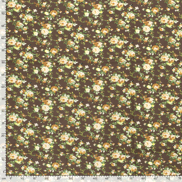 Quattro Stretch fabric Flowers Dark Brown