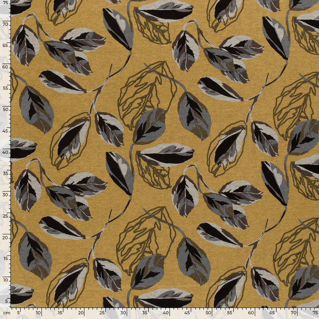 Poly Viscose Jersey fabric Flowers Oker