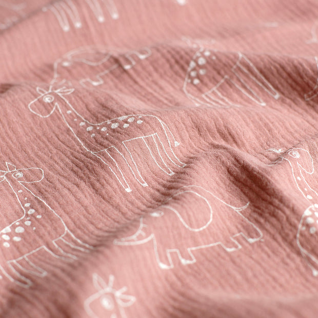 Muslin fabric Giraffes Light Mauve