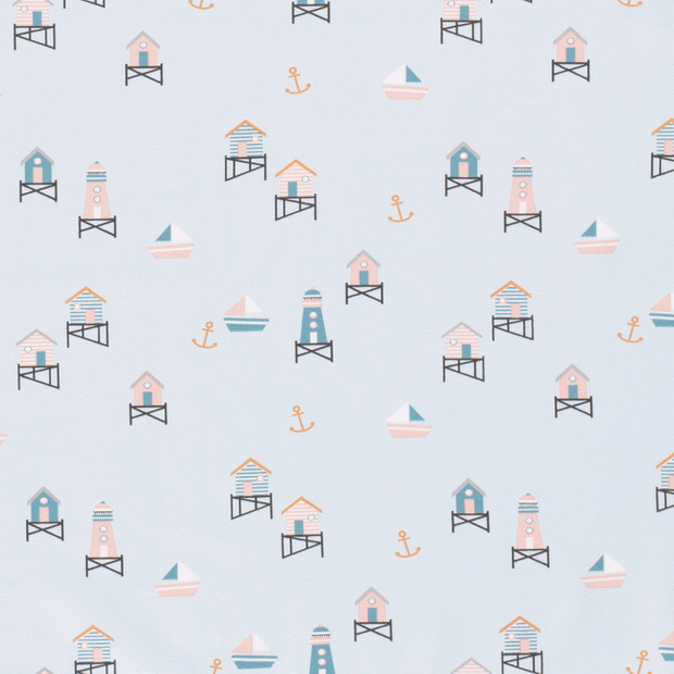 Cotton Jersey fabric Lighthouses Mint