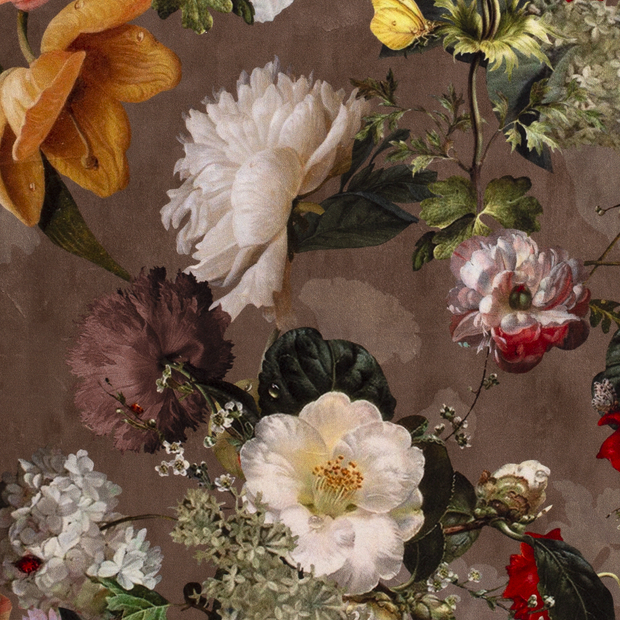 Velvet fabric Flowers Brown