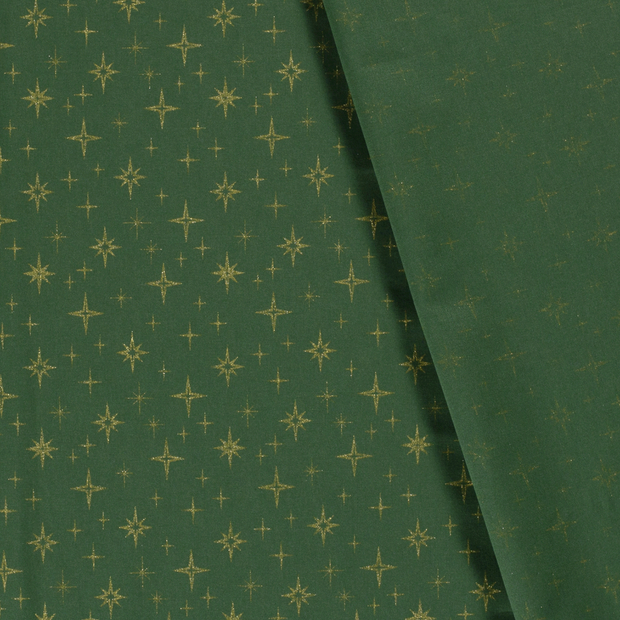 Cotton Poplin fabric Christmas stars printed and foil 