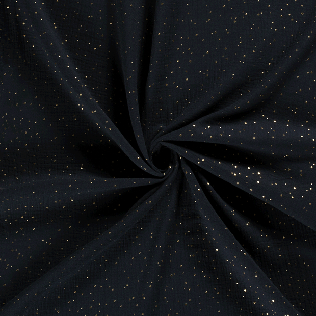 Muslin fabric Navy foiled 
