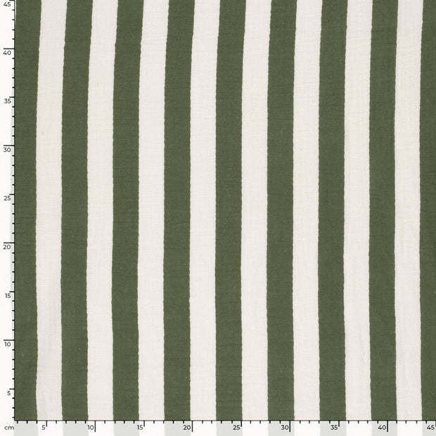 Muslin fabric Stripes Khaki Green