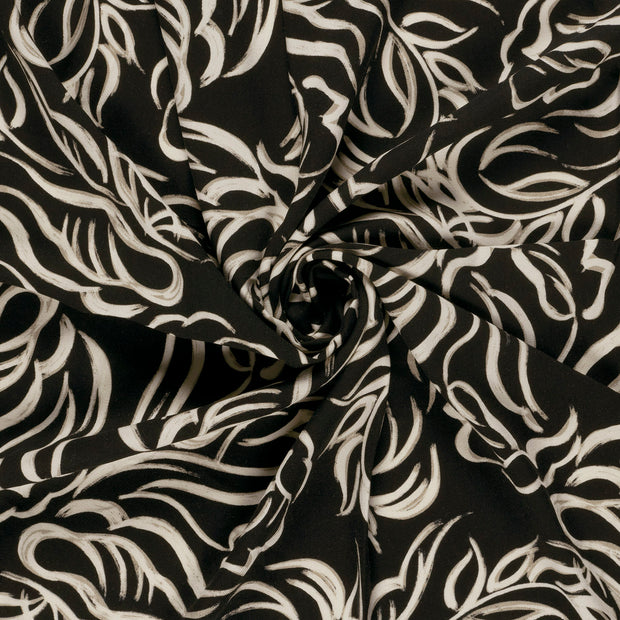 Sergé de Viscose tissu Noir imprimé 