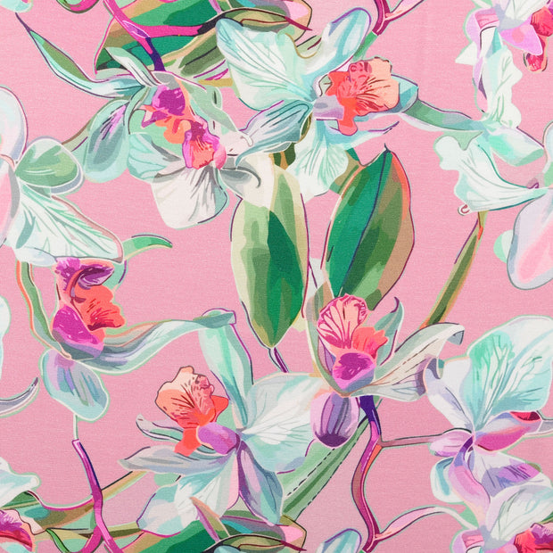 Cotton Jersey fabric Flowers Pink