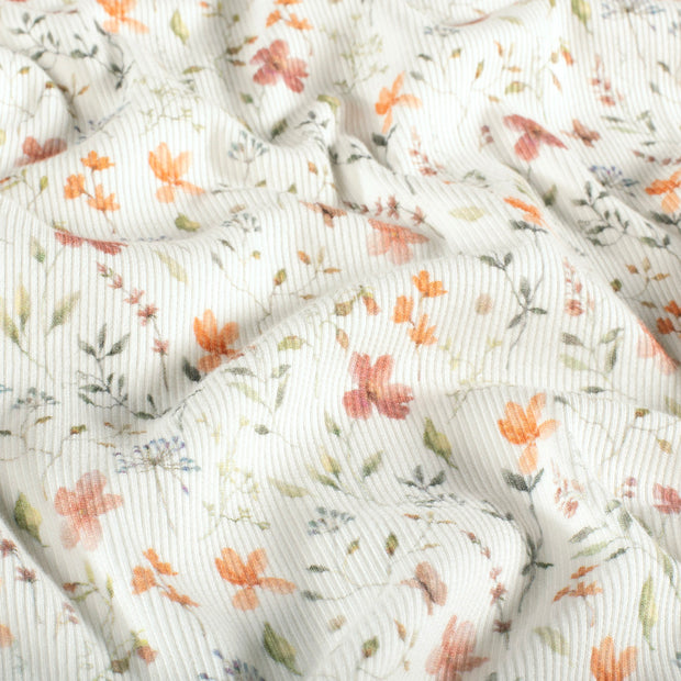 Rib Jersey tissu fleurs Blanc cassé