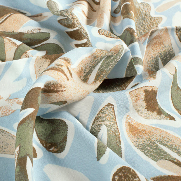 Viscose Poplin fabric Flowers Light Blue