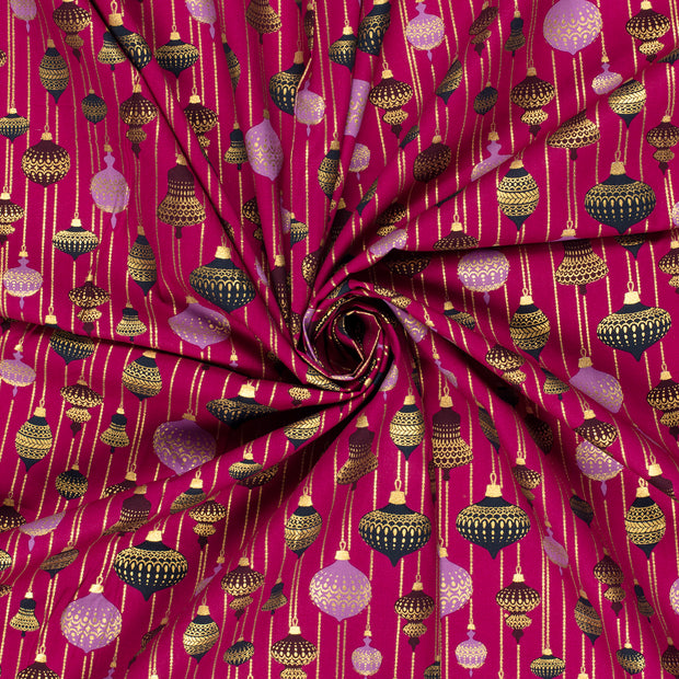 Algodón Popelina tela Magenta estampado con lámina 