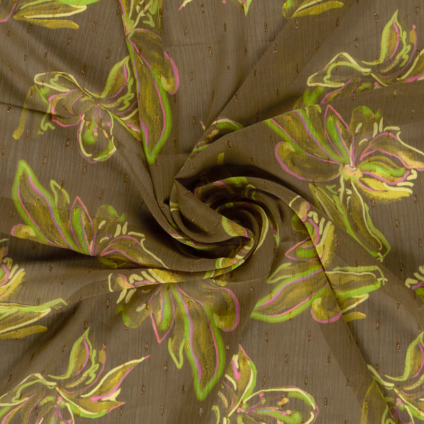 Chiffon fabric Khaki Green digital printed 