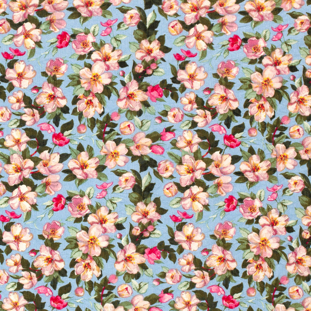 Viscose Nylon Crepe fabric Flowers Baby Blue