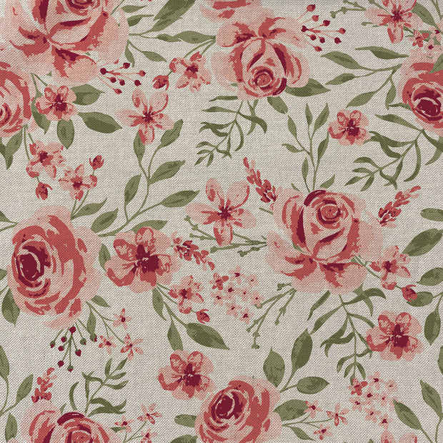Aspecto lino tela Flores Rosa claro
