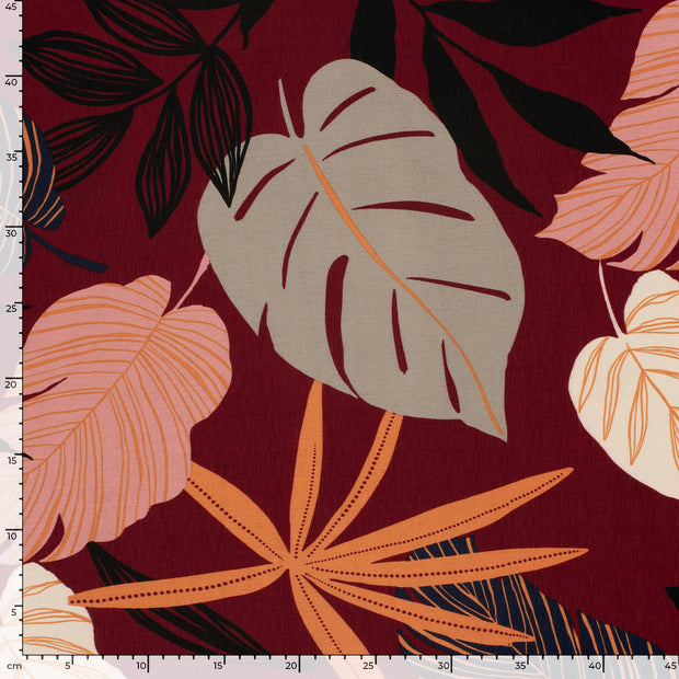 Viscose Nylon Ottoman tissu fleurs Bordeaux