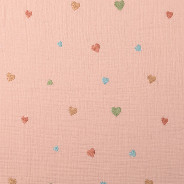 Muselina tela Corazones Rosa