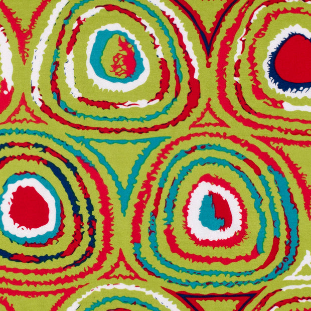 Viscose Vortex Jersey fabric Circles Lime Green
