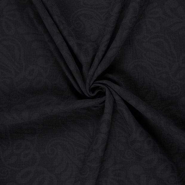 Lino de algodón tejido tela Negro bordado 