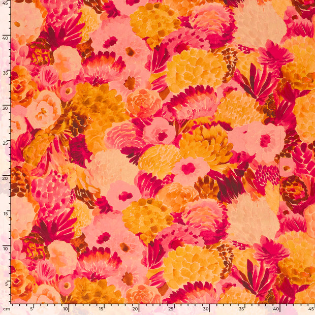 Viscose Satin fabric Flowers Salmon