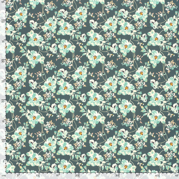 Swimwear Jersey UPF50 Recycled fabric Flowers Steel Blue