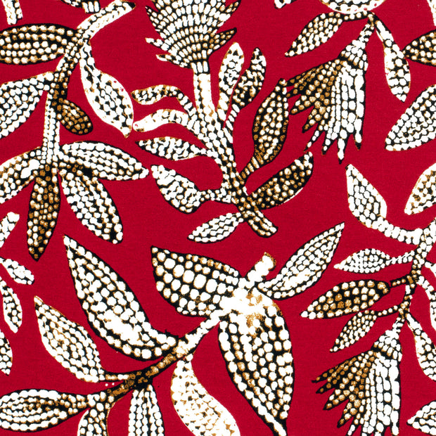 Viscose Jersey fabric Leaves Dark Red