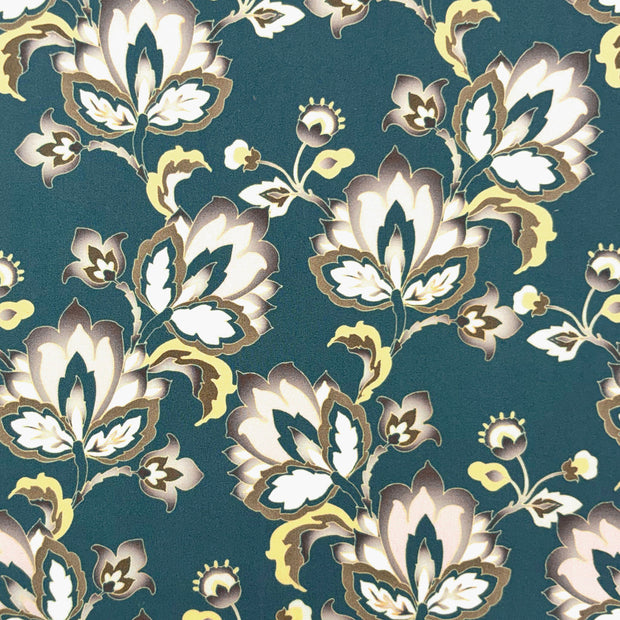 Cotton Poplin fabric Flowers Petrol