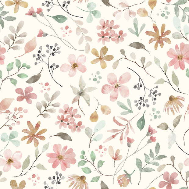 Rib Jersey stof Bloemen Gebroken wit