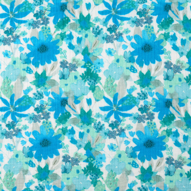 Muslin fabric Flowers Light Blue