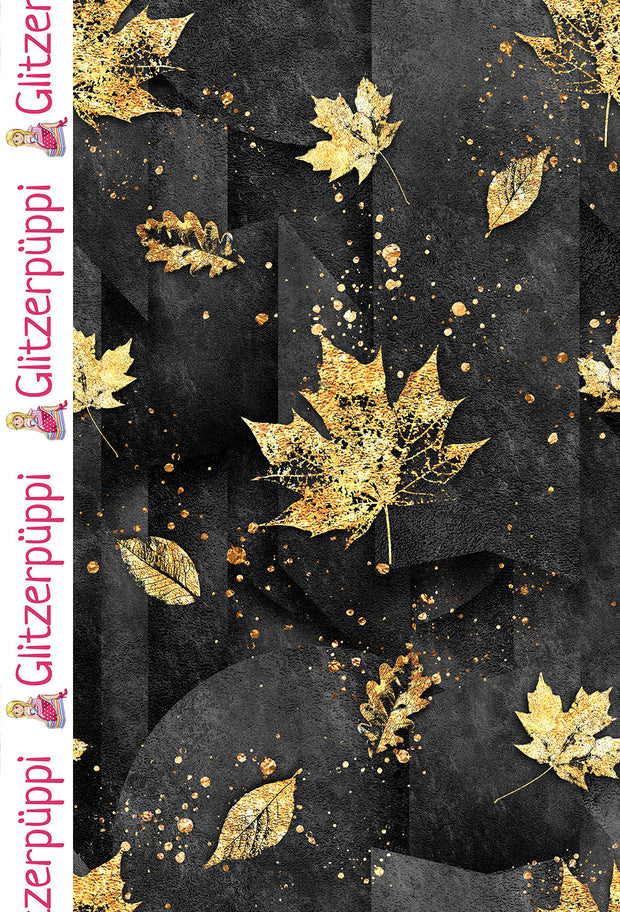 French Terry fabric Leaves Black