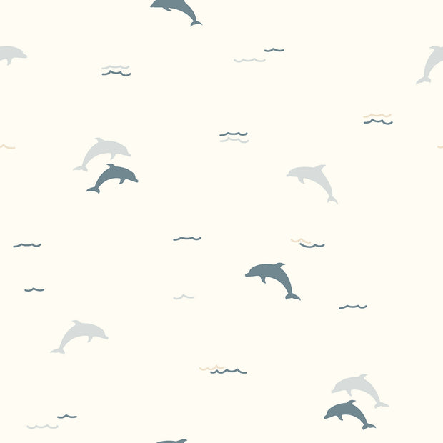 Cotton Jersey fabric Dolphins Off White