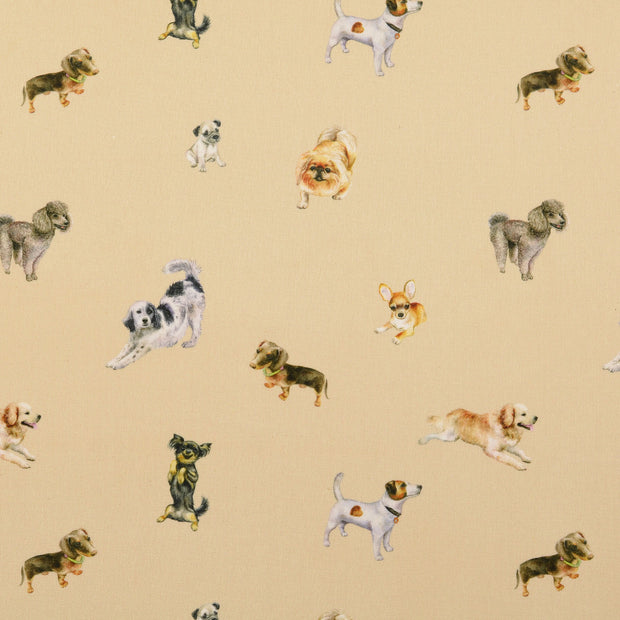 Cretonne fabric Dogs Beige