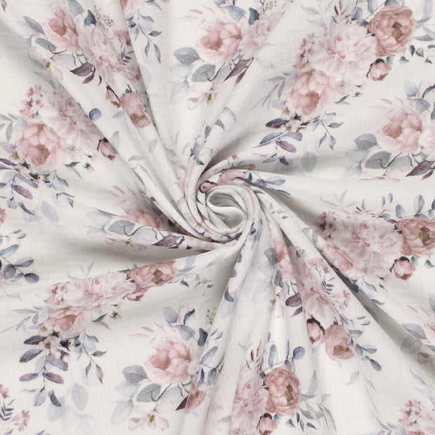 Mousseline stof Gebroken wit digitaal bedrukt 