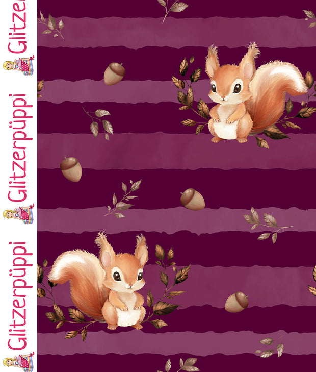 French Terry fabric Squirrel Wine red