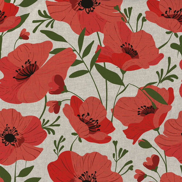 Linen Look fabric Flowers Red