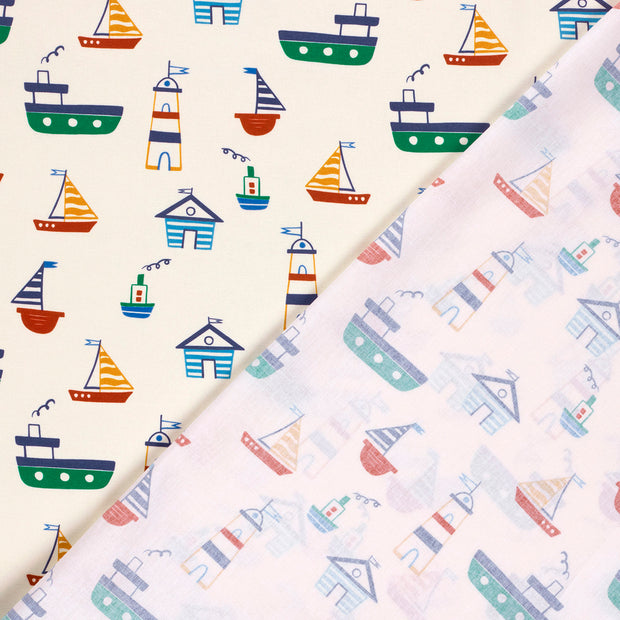 Katoen Poplin stof Zeilboten bedrukt 