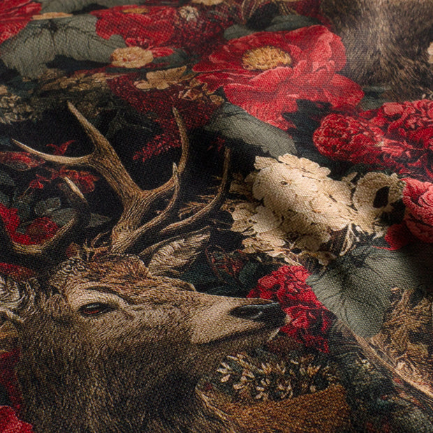Panama fabric Deer Dark Red
