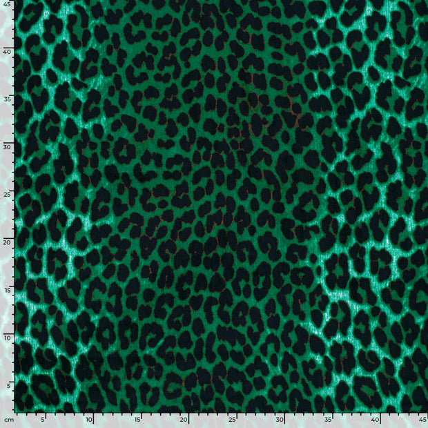 Satin Velvet fabric Leopards Green