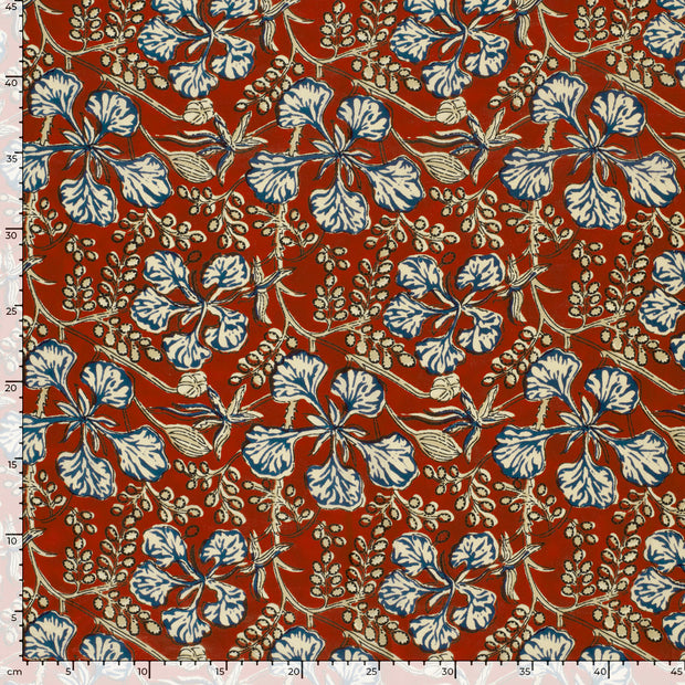 Voile fabric Leaves Red