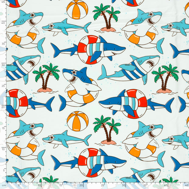 Jersey fabric Sharks Off White