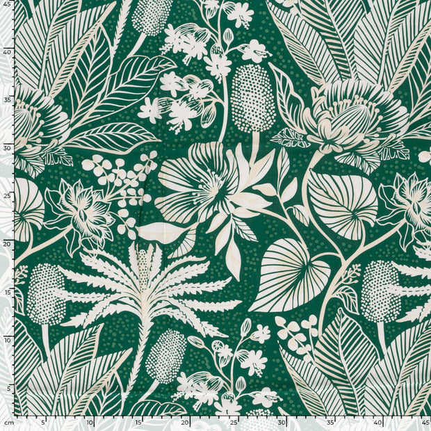 Bamboo Poplin fabric Flowers Green