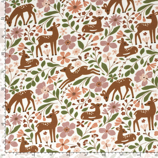 Terry Crepe fabric Deer Off White