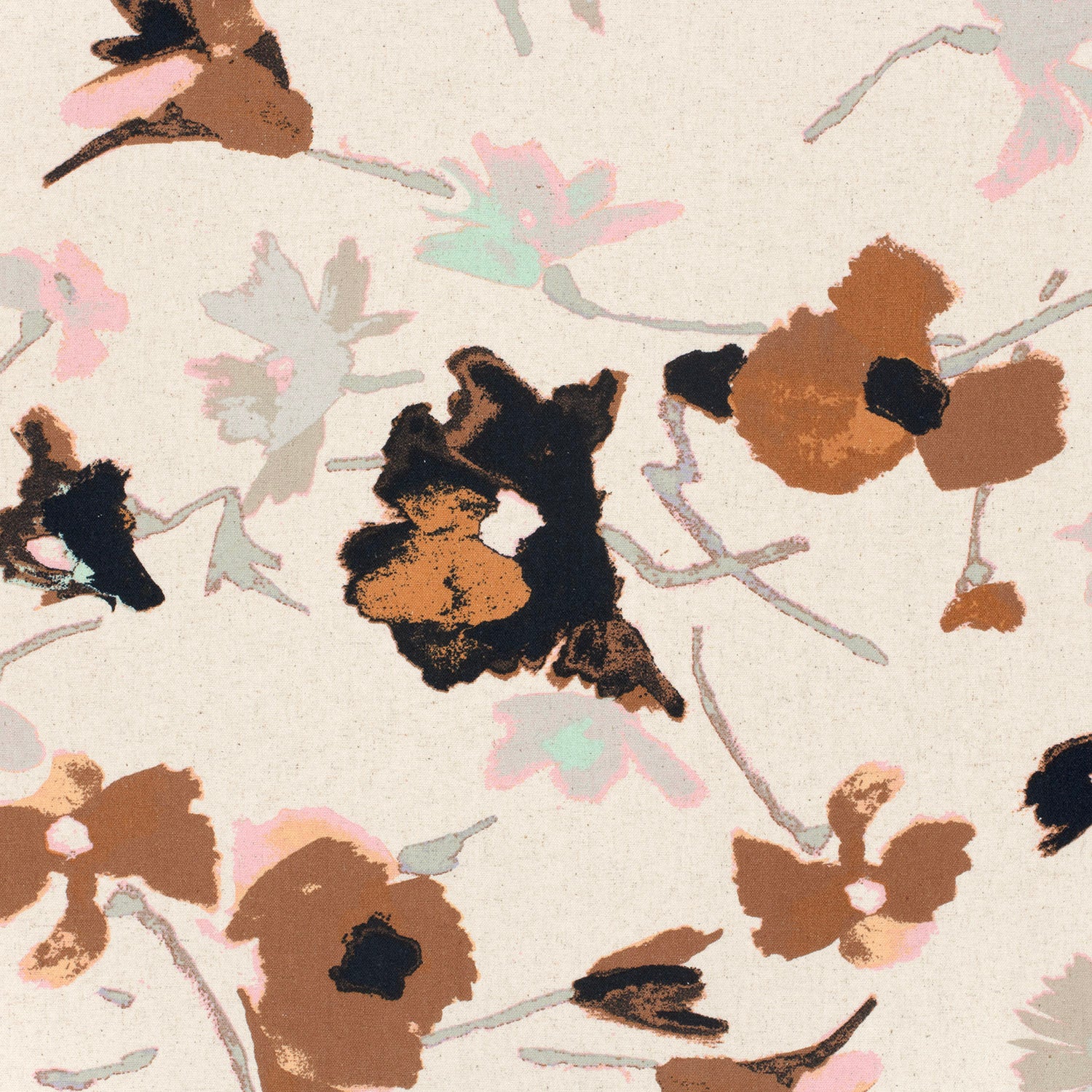 Woven Viscose Linen fabric Flowers Beige Wholesale fabrics