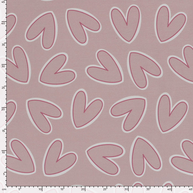 French Terry fabric Hearts Pink