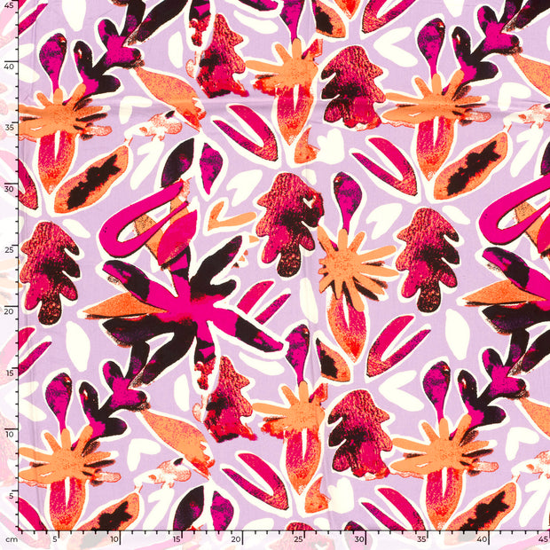 Viscose Poplin fabric Flowers Lila