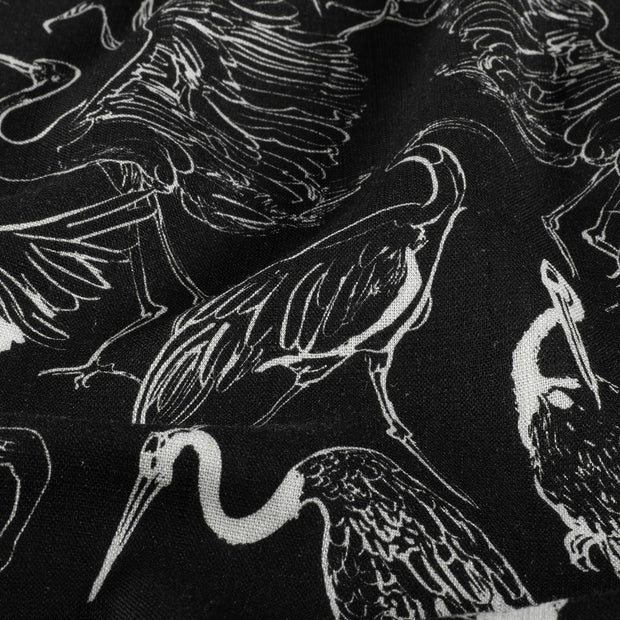 Lino Viscosa Tejido tela Pájaros Negro
