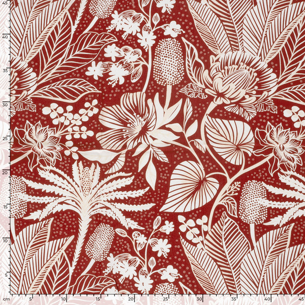 Bamboo Poplin fabric Flowers Dark Red