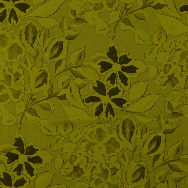 Viscose Poplin fabric Flowers Olive Green