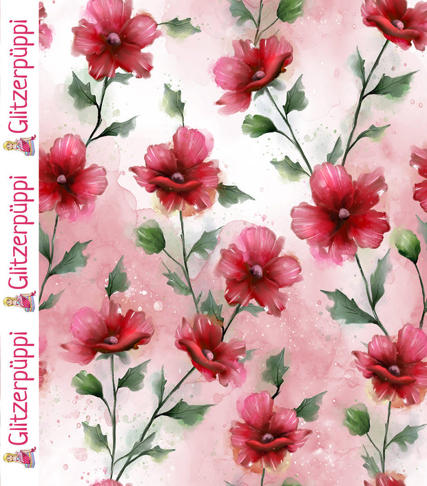 Jersey stof Bloemen Licht roze