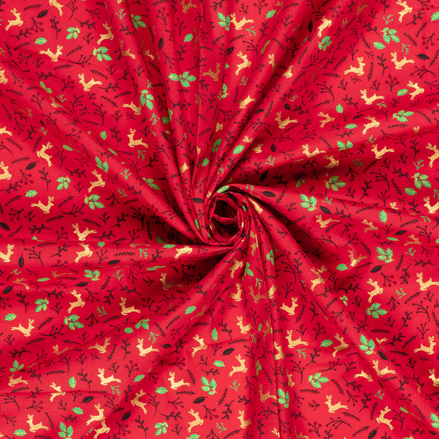 Cotton Poplin fabric Red printed and foil 