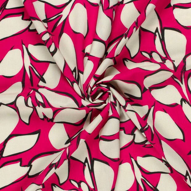 Bamboo Poplin fabric Fuchsia printed 